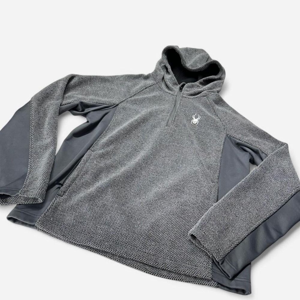Spyder Mens Quarter Zip Hoodie Gray Textured Knit Fleece Pullover Large
